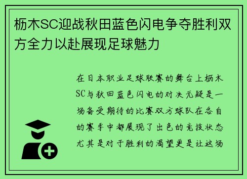 枥木SC迎战秋田蓝色闪电争夺胜利双方全力以赴展现足球魅力